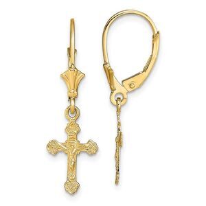 Polished Crucifix Lever Back Earrings in 14k Yellow Gold